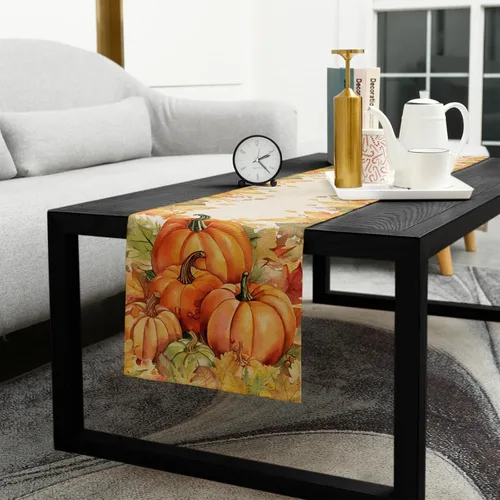 Miniatura 5 de Camino de mesa de calabazas de Acción de Gracias de otoño - Lino de algodón de 108 pulgadas, bufandas rústicas de tocador para cosecha de calabazas