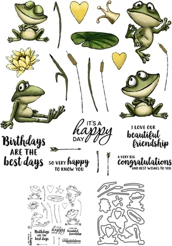 Miniatura 2 de Sellos para manualidades, juego de sellos y troqueles de corte transparentes de rana de dibujos animados para hacer tarjetas, troqueles de silicona