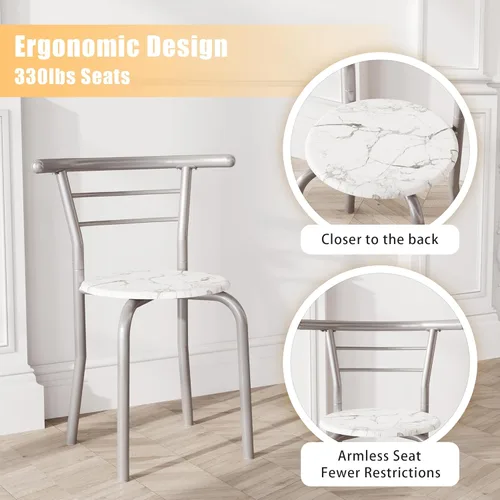 Miniatura 5 de JUMMICO Juego de Mesa Redonda y Sillas de Madera de 3 Piezas, Ahorro de Espacio Desayunador de Cocina Superficie de Veta de Madera con Marco