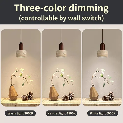 Miniatura 5 de Lámpara colgante japonesa Wabi sabi con pantalla de piedra natural, lámpara colgante de madera moderna regulable, lámpara colgante de altura