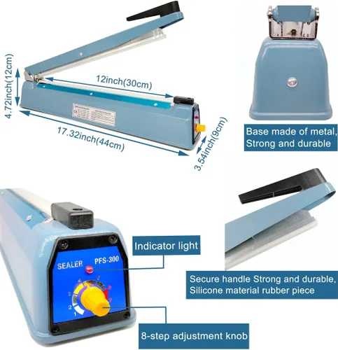 Miniatura 7 de Selladora Térmica por Impulsos de 12 Pulgadas 5mm Selladora de Bolsas Mylar Máquina Selladora Térmica, Selladora Térmica Manual de 110v para Bolsas