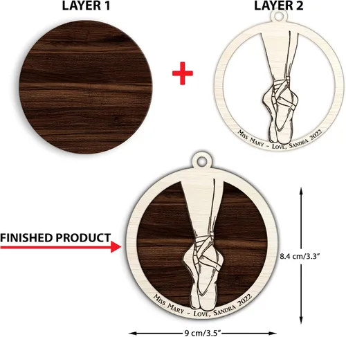 Miniatura 7 de Adorno personalizado de zapatillas de punta de ballet – Adorno de nombre de bailarín personalizado, adorno de madera cortado en capas de ballet