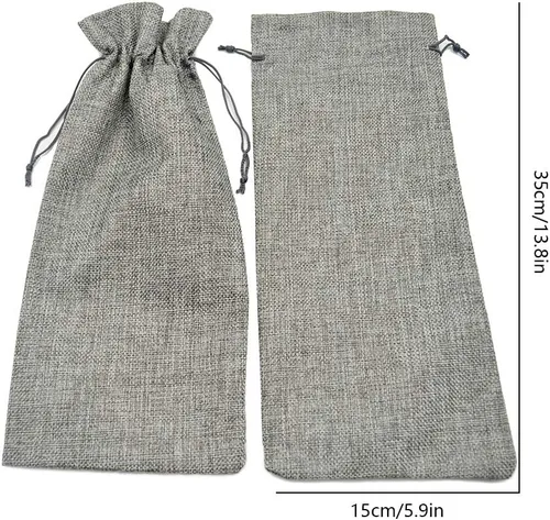 Miniatura 3 de 10 bolsas de vino de arpillera, bolsas de regalo de lino reutilizables con cordón para botellas de licor, bolsas de champán para degustación de Gris