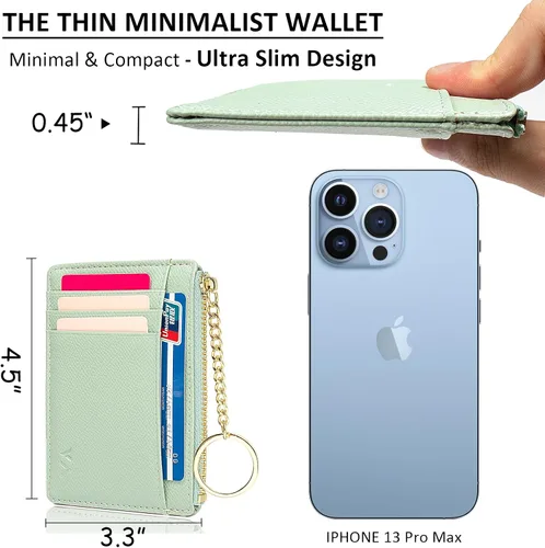 Miniatura 67 de Tarjetero delgado con bloqueo RFID, billetera de bolsillo pequeño, con cremallera Keychian para monedero, monedero y tarjetero para mujeres y hombres