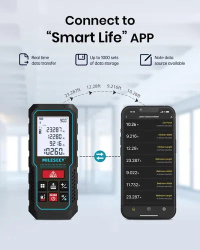 Miniatura 2 de Herramienta de Medición Láser MiLESEEY, Medidor Láser de 70m con Nivel de Ángulo Digital, Cinta Métrica Láser con Aplicación para Teléfono, Graba