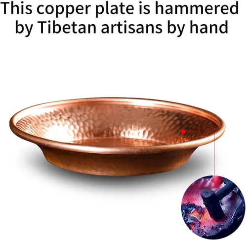 Miniatura 5 de Juego de soporte para quemador de incienso de cobre, cuenco de cobre martillado para uso en altar, plato de joyería, rituales, incienso, manchas