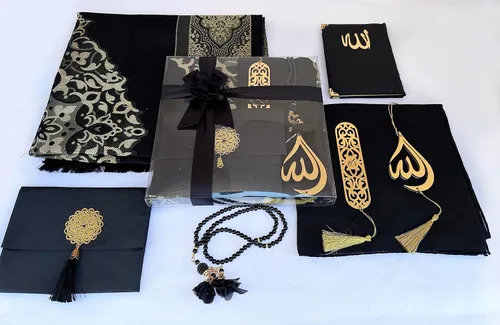 Miniatura 4 de SAIKA Alfombra de oración musulmana, juego de regalo 7 en uno, tapete de oración, libro de sura, tasbeeh, bufanda, estuche de sura, marcador