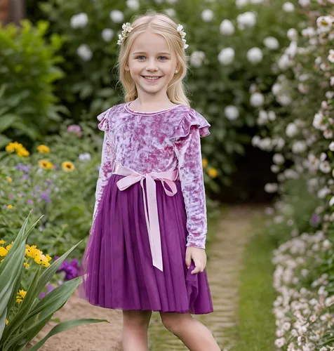Miniatura 4 de Flofallzique Vestido de terciopelo de manga larga para niñas pequeñas, tutú de tul para cumpleaños, fiesta de té, vestidos de princesa de 1 a 10 años