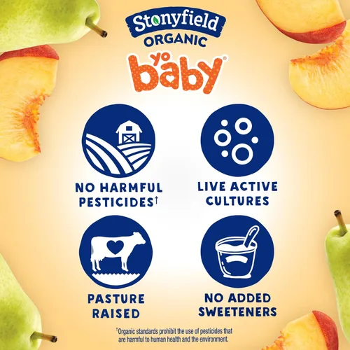 Miniatura 7 de Stonyfield Organic YoBaby Stage 1 - Vasos de yogur para bebés, pera y melocotón, 6 unidades, para bebés de 6 meses en adelante, yogur de leche