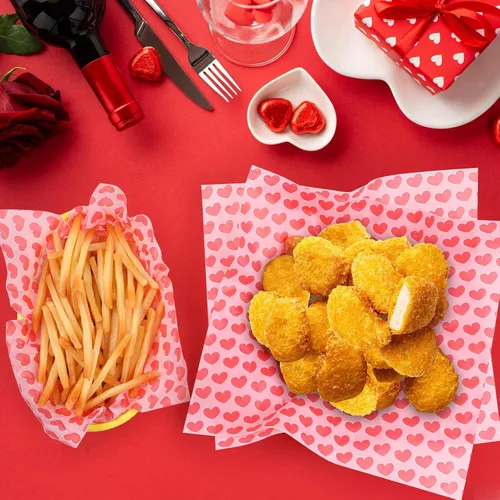 Miniatura 6 de GeeRic Hojas de papel encerado para delicatessen, 100 unidades, forro de cesta de comida para el día de San Valentín para sándwiches y papas fritas