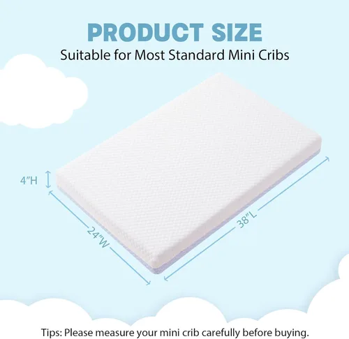 Miniatura 2 de Colchón mini para cuna, colchón de espuma viscoelástica de doble cara de 38 x 24 x 4 pulgadas, con funda extraíble transpirable, se adapta a