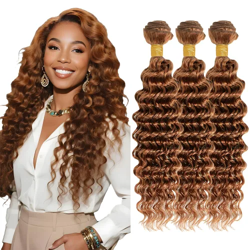 Miniatura 12 de Color 30 paquetes de cabello humano marrón onda del cuerpo paquetes 8 10 12 pulgadas brasileño virgen Remy extensiones de cabello humano doble trama