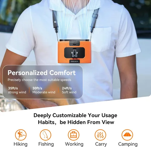 Miniatura 2 de Doublepow - Ventilador de cintura portátil de 10000 mAh, ventilador personal de doble cintura, cuello colgante de cinturón, doble motor de 20 horas