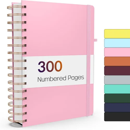 Forvencer Cuaderno rayado en espiral con 300 páginas numeradas, diarios gruesos A5 para escribir con papel de 3.53 oz/m², cuadernos de tapa dura con