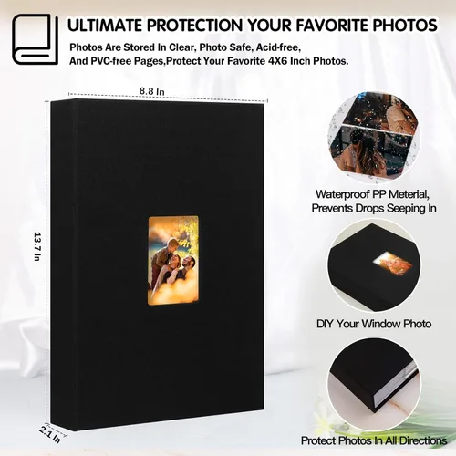 Miniatura 3 de Álbum de Fotos 4x6 360 Fotos con Espacio para Escribir Cubierta de Cuero con Ventana Frontal, Álbum de Imágenes 360 Fotos Libro de Álbum de Fotos
