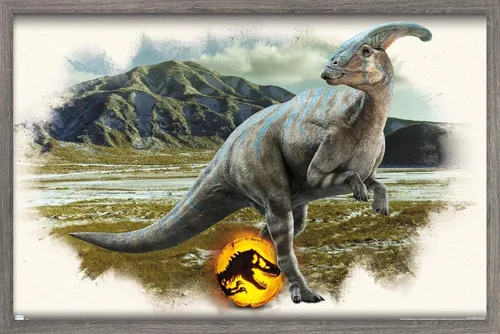 Trends International Jurassic World: Dominion - Póster de pared focal de Parasaurolophus, 14.725 x 22.375 pulgadas, versión enmarcada de madera de