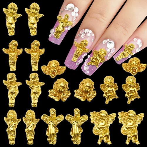 Miniatura 9 de WOKOTO 90 dijes de uñas de ángel en relieve blanco para uñas acrílicas 3D Angel Baby Nail Art Charms Retro Barroco Cupido Diseños Accesorios de Arte