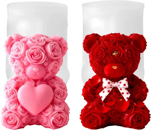 Miniatura 11 de Molde de silicona para velas de oso de rosas con moño, molde de silicona 3D para jabones hechos a mano, manualidades de resina epoxi, regalos