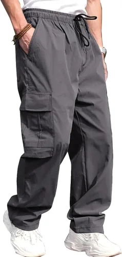 Miniatura 3 de THWEI Pantalones cargo para hombre, casuales, con cordón, de algodón, pantalones de trabajo al aire libre