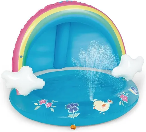 Hiwena - Piscina para bebés con chorro y toldo de arco iris, 40 pulgadas, para niños de 1 a 3 años