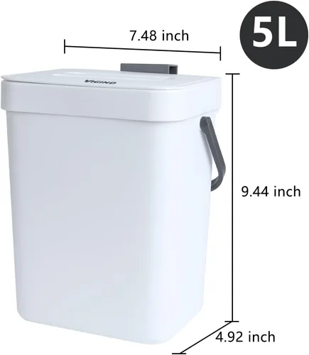 Miniatura 2 de Cubo de basura pequeño colgante con tapa debajo del fregadero para cocina, cesta de basura de plástico de 5 l/1.3 galones, cubo de basura de Verde