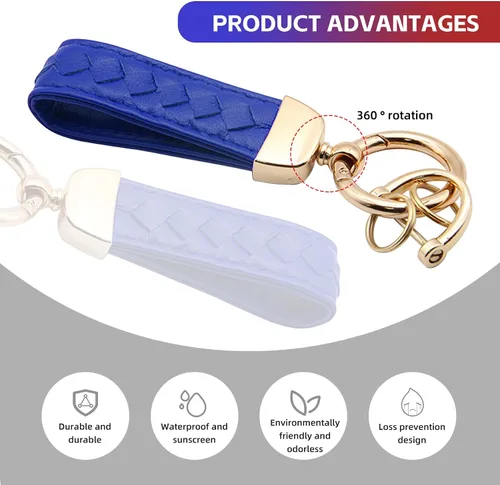 Miniatura 4 de NTNEV Llavero de cuero genuino para automóvil, llavero universal para automóvil, hecho a mano, rotación de 360 grados con anillo en D antipérdida, 2