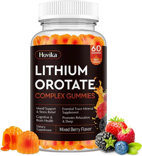 Orotate de litio 5mg 10mg Gummies Suplementos de litio con vitamina B, magnesio y selenio para apoyo del estado de ánimo, alivio del estrés, salud