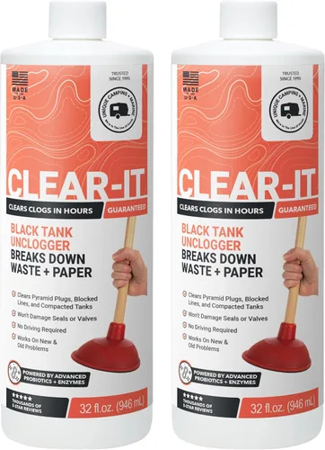 Miniatura 9 de Unique Clear-It RV Tanque Negro Desatascador Líquido - Rompe a Través de Tapones de Pirámide, Tanques Compactados y Tuberías Obstruidas (946 ml)