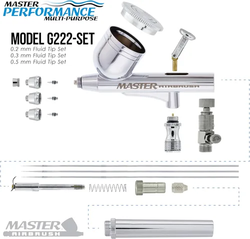 Miniatura 3 de Master Airbrush Cool Runner II Kit de aerógrafo y compresor con ventilación dual y tanque, con pincel de aire por gravedad con 3 puntas