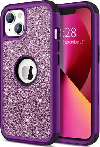 Miniatura 11 de Hython Funda para iPhone 13 Funda con Purpurina, Bonita Cubierta Brillante Resplandeciente con Brillo, Resistente 3 en 1 Híbrida de PC Duro TPU
