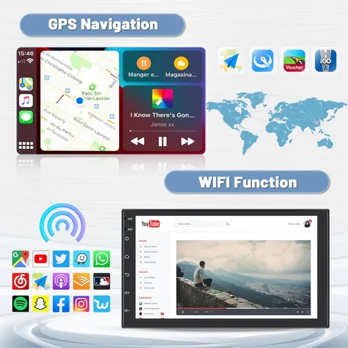 Miniatura 3 de 8 Core 4+64 GB 7 pulgadas Android 15 Doble DIN coche estéreo inalámbrico Carplay, pantalla táctil Android Auto receptor de radio de coche con 59UI