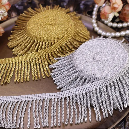 Miniatura 4 de Borde de flecos dorados con flecos para costura, manualidades, pantalla de lámpara, almohada, cortina, disfraz, vestido de baile latino y decoración