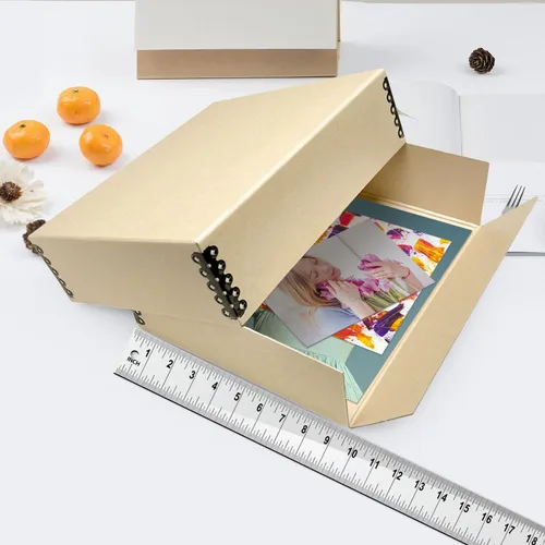 Miniatura 3 de Lineco, Caja de almacenamiento de museo de 9x12 pulgadas en color marrón, diseño frontal con caída. Sin ácidos con borde de metal. Preserva
