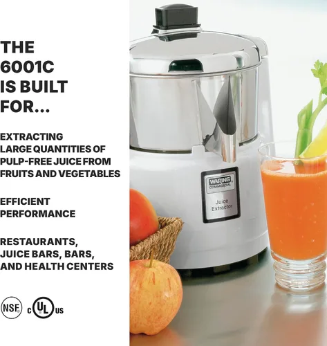 Miniatura 2 de Waring Máquina extractora de jugo comercial de servicio medio, motor de 3600 RPM, cesta de acero inoxidable, jugo sin pulpa para bares