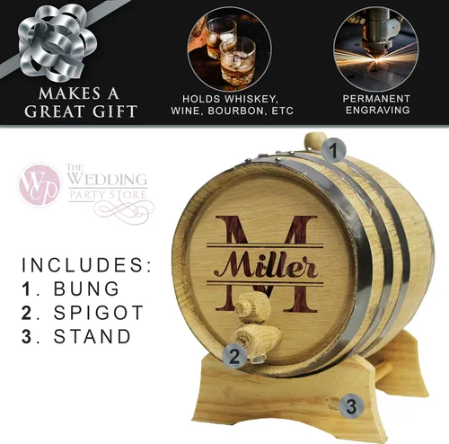 Miniatura 2 de The Wedding Party Store Whisky de roble grabado, bourbon o barril de vino, personalizado con diseños WPS (barril de 2 litros)