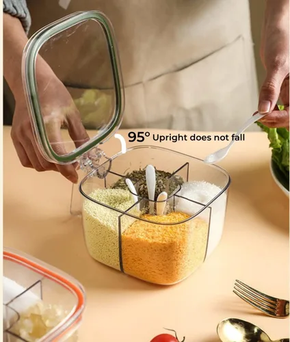 Miniatura 6 de Caja transparente de marca, juego de recipientes sellados de 4 compartimentos con tapa, cubierta y cucharas de servir, tarros de plástico