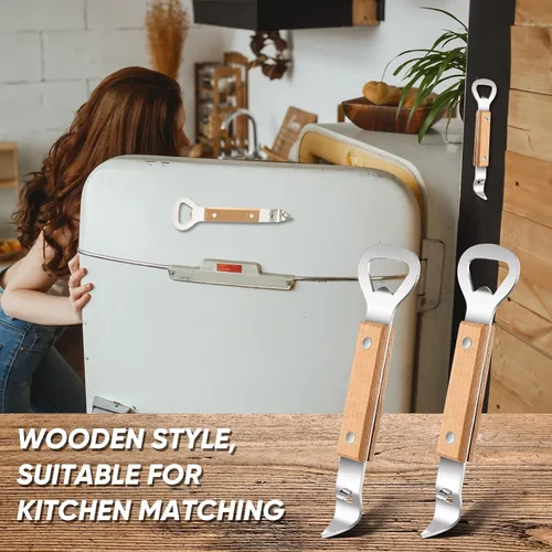 Miniatura 6 de 2 abrelatas magnéticas de botellas y latas con mango de madera, imanes de acero inoxidable para perforar latas para cervezas, bebidas, adecuado