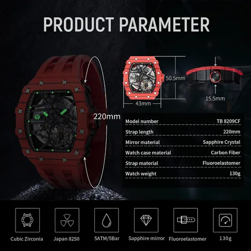 Miniatura 7 de Relojes automáticos para hombre, reloj impermeable hasta 164.0 ft, reloj analógico de esqueleto mecánico de lujo, correas de reloj de silicona