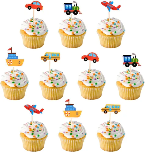 Miniatura 8 de Paquete de 30 adornos para cupcakes de transporte, para automóvil, camión, tren, avión, barco, fiesta, decoración de tartas para niños, cumpleaños