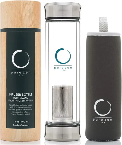 Miniatura 2 de Pure Zen Tea Botella de té de doble tapa de vidrio - Termo de té de acero inoxidable