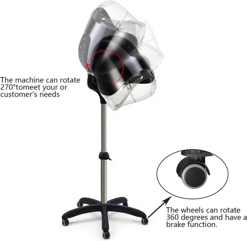 Miniatura 6 de Secador de pelo profesional con capucha, con panel de control táctil inteligente, ajustes de 8 velocidades de 1000 W, funciones de iones negativos
