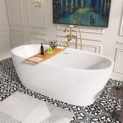 Miniatura 11 de Tina de 67" de pie, bañera independiente de acrílico puro, elegante bañera contemporánea de pie independiente con baño profundo, certificada cUPC