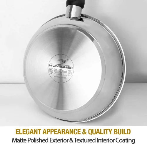 Miniatura 5 de HOMICHEF Sartén antiadherente de 11 pulgadas, la mejor sartén para tortilla con tapa de vidrio, acero inoxidable sin níquel, compatible