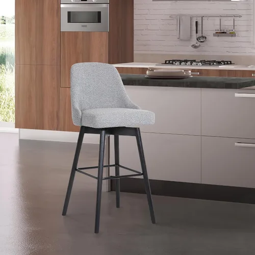 Miniatura 2 de Armen Living Sicily Modern Farmhouse Taburete giratorio de madera negra de 30 pulgadas de altura de asiento para encimera de isla de cocina en tela