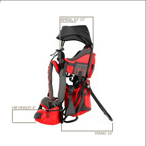 Miniatura 8 de ClevrPlus Canyonero Mochila Portabebés de Camping para Senderismo con Niños Pequeños con Soporte y Visera Parasol, Rojo