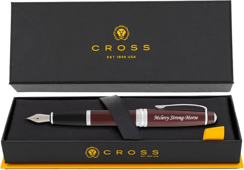 Miniatura 9 de Cross Bailey - Pluma estilográfica grabada, laca negra con borde plateado, anillo central con múltiples ranuras, grabado plateado en la tapa, regalo