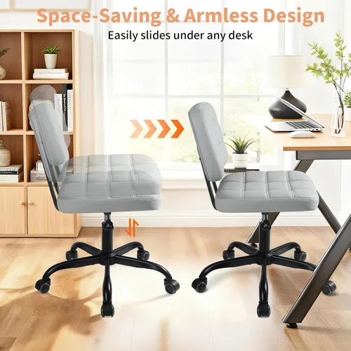 Miniatura 5 de Silla de escritorio de oficina en casa sin brazos – Pequeñas sillas giratorias de escritorio de oficina con ruedas – Silla de computadora ajustable