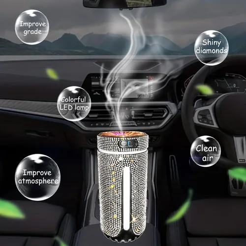 Miniatura 2 de Humidificador de coche con diamantes de imitación, humidificador USB de aceite esencial para coche, humidificador de aromaterapia, portátil, mini