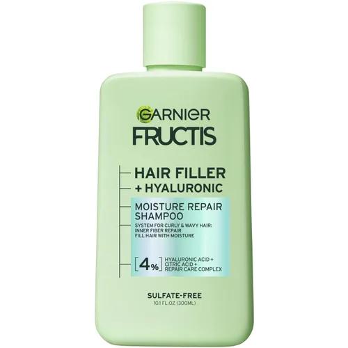 Garnier Fructis Hair Filler Champú reparador de humedad, champú sin sulfato para cabello rizado y ondulado con ácido hialurónico, 10.1 onzas