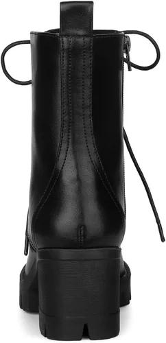 Miniatura 4 de Allegra K Botas de combate de tacón grueso con plataforma con cordones para mujer, M